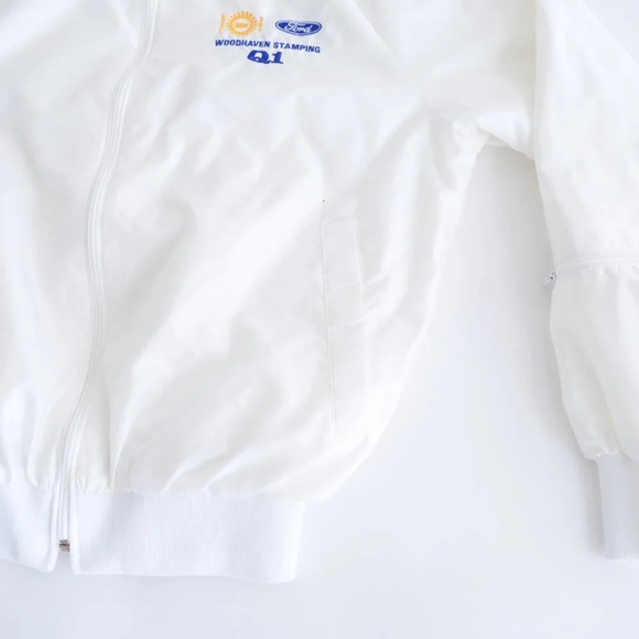 Vintage 80 King Louie Pro Fit White Ford Zip Up Hidden Hood Windbreaker Jacket M - Picture 6 of 11